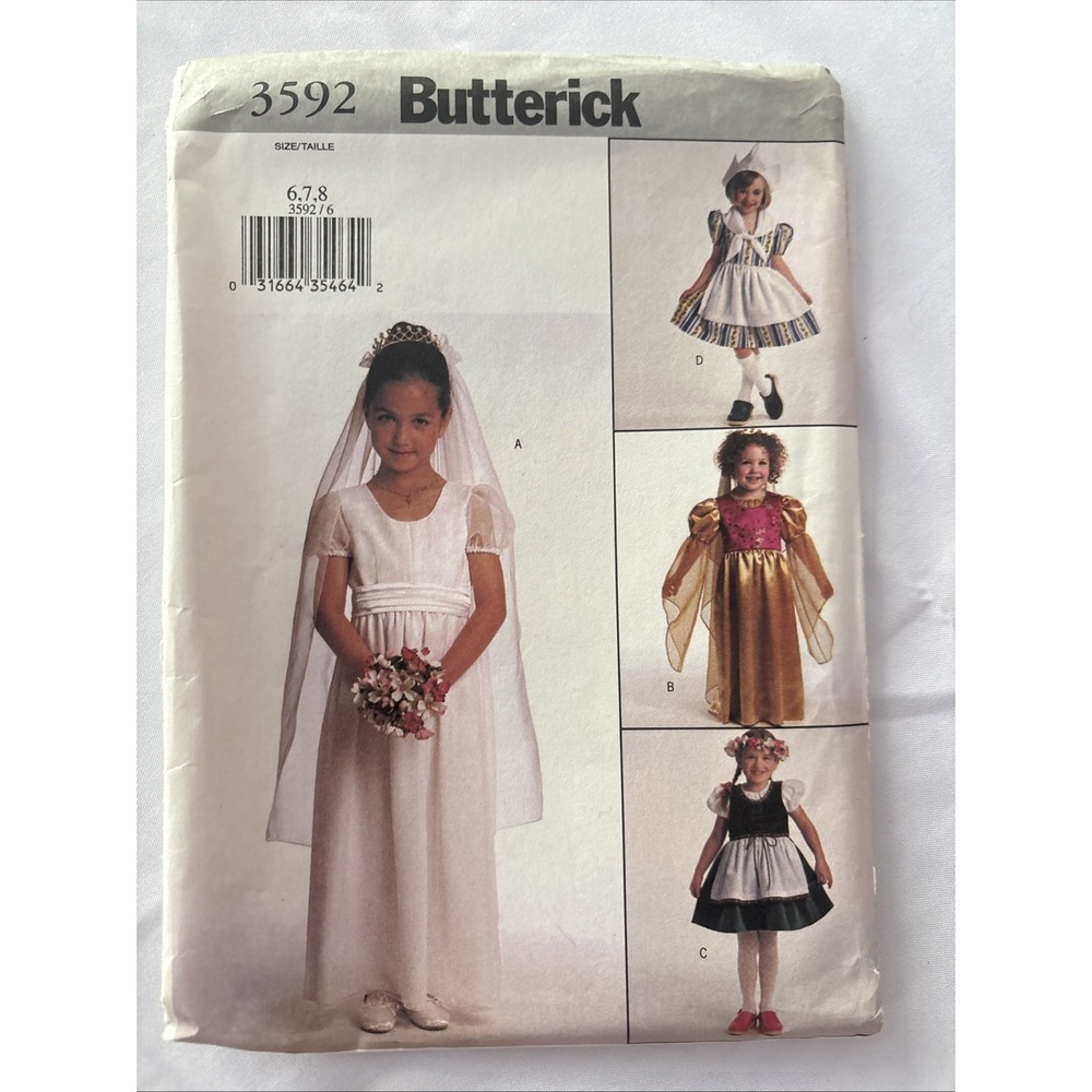 Butterick 3592 Girls Costume Sewing Pattern Size 6 7 8 Dress Uncut Vintage